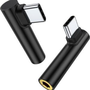 REDTECH One Plus Original C to 3.5mm Audio Adapter 2 Pcs | Type-C to AUX Headphone Jack Dongle with DAC Chip | Right Angle Connector | Compatible with Mi, iqoo, Vivo, iPad Pro | Black