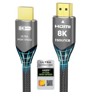 Sounce 8K HDMI 2.1 High-Speed HDMI Cable – HDMI eARC Enabled | 48Gbps Ultra High Speed | 8K 60Hz | 4K 120Hz | Dynamic HDR Dolby DTS 3D | Strong & Durable Design | Male to Male 3.3ft
