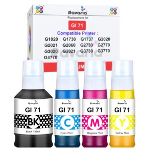 Ravaria GI 71 Ink for Cn Printer G1020 G1730 G1737 G2020 G2021 G2060 G3020 G3730 G3770 G4770 G4780 (GI 71 Ink CMYK 1 Set)