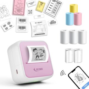 SEZNIK Mini Printer, Inkless, Thermal, Bluetooth, Portable Printer, Compatible Android, iOS Mobile. 1 Year Warranty (MiniX-Pink)