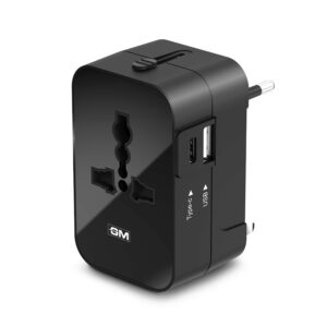 3064 Universal Charger with 240V Power Output | International Travel Adapter with Port Type C - 3.1Amp and Type A - 2.1Amp Output | LED Indicator | for 150+ Countries US,UK,EU,AUS,Etc - Black