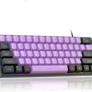 TS91 Mini 60% Gaming Keyboard, RGB Backlit 61 Key Keyboard, Ergonomic Waterproof Mechanical Feeling Office Computer Keyboard for PC, MAC, PS4, Gamer(Violet)…