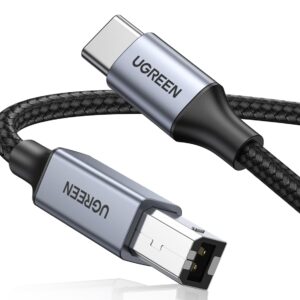 USB B to USB C Printer Cable Nylon Braided 1M Grey