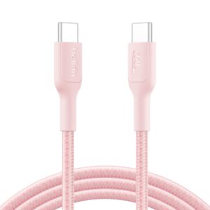 Apple Certified USB-C to USB-C Braided Nylon Cable 2M | Fast Charging Cable | Type C Charger Cable for iPhone 17, 16, Galaxy S25, Pixel 9, MacBook, iPad Pro | 2 Years Warranty | Pink