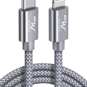 Type C To Lightning MFI Certified 20W Fast Charging Nylon Braided USB CableC Cable For iPhone 14,14 Pro,14 Pro Max, iPhone 13 Series,12,12 Pro,11,11 Pro Max iPhone 12 Mini, X, 8 (2M, Grey)