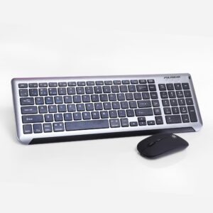 SWIFT PRO Wireless Rechargeable Dual Connectivity Keyboard and Mouse Set - Multidevice Bluetooth/Wireless Keyboard Full Size and Mouse, for Windows, Mac, Android, Smart TV, Tablet, PC, Laptop