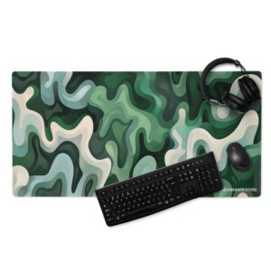 Large Gaming Mouse Pad 36x18 Inch – Extended Desk Mat with Smooth Surface, Non-Slip Rubber Base – Stylish Green Camouflage Abstract Design – Ideal for PC Gaming, Office, Workstation Setup