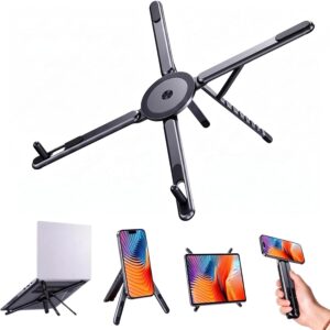 4-in-1 Foldable Laptop Stand with Magnetic Phone Holder, Adjustable Aluminum Stand for Laptop, MacBook, iPad, Tablet & Phone, Portable Ergonomic Desk Stand