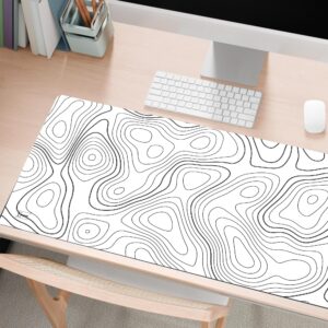 Extended XXL Gaming Mouse Pad | Large Desk Mat for Keyboard & Mouse | Non-Slip Rubber Base | Waterproof Surface | Office, Gaming & Workstation Desk Protector (Topography White)